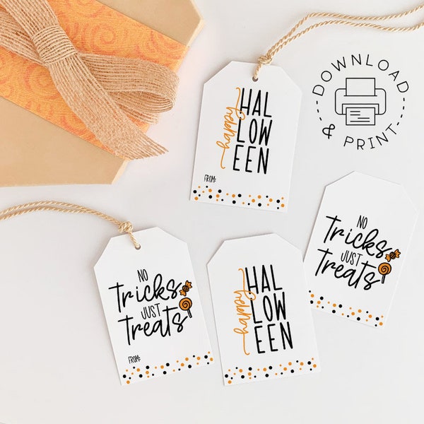 Printable Halloween Favor Tags / Happy Halloween Tag / No Tricks Just Treats Tag
