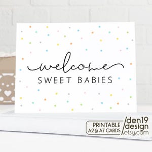 Carte imprimable : Bienvenue, doux bébés/Téléchargement instantané PDF/Jumeau - Modèle de carte de plusieurs bébés