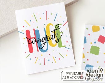Huge Congrats Printable Card / Instant Download PDF / Bunte Glückwunschkarte