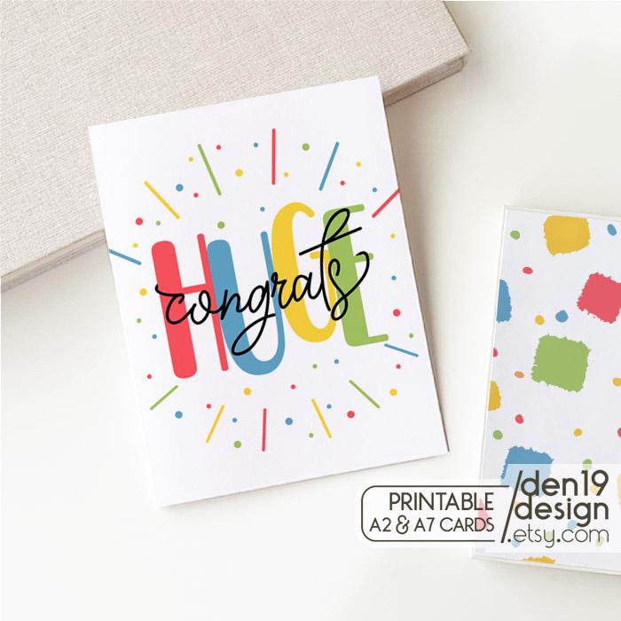 Huge Congrats Printable Card / Instant Download PDF / Colorful ...