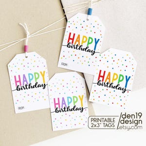 Etiquettes cadeaux imprimables Joyeux anniversaire : confettis colorés (PDF)