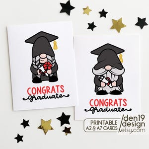 Carte imprimable félicitations pour diplômé/téléchargement instantané PDF/modèle de carte de gnome de remise des diplômes