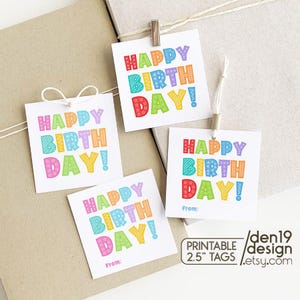 Druckbare Geschenkanhänger / Happy Birthday Geschenkanhänger / Quadratische Geschenkanhänger in Zwei Farben