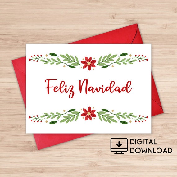 Feliz Navidad Printable Card / Instant Download PDF / Spanish | Etsy
