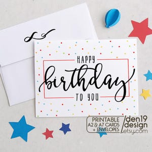 Happy Birthday To You afdrukbare kaart en envelop / pdf direct downloaden / sjabloon verjaardagskaart