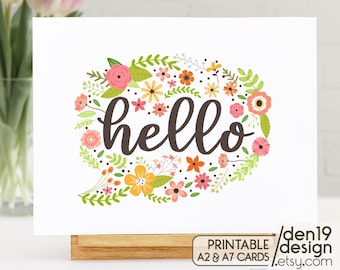 Plantilla de tarjeta de saludo floral: Tarjetas imprimibles A2 y A7 (PDF)