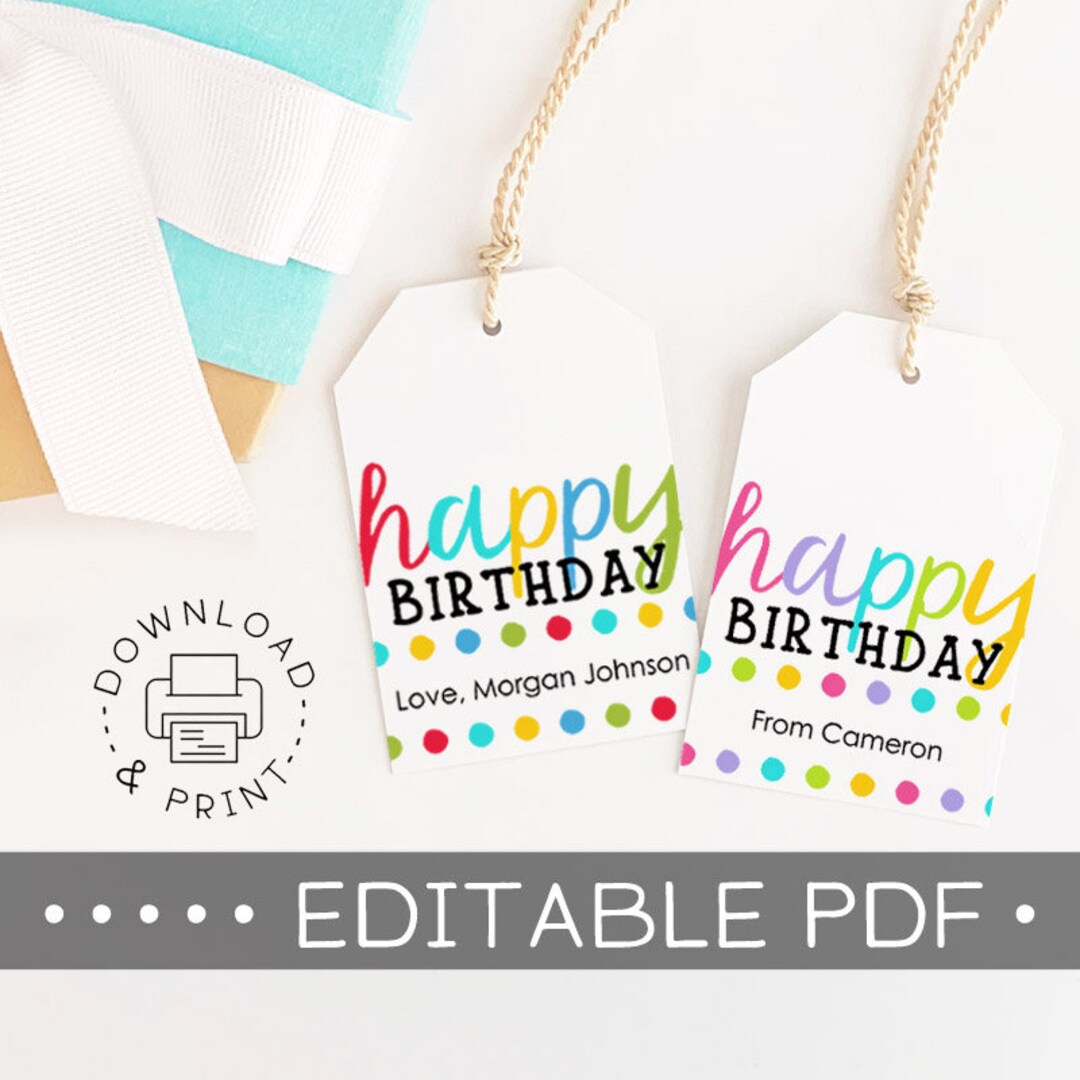 Editable &amp; Printable Gift Tags / Happy Birthday Gift Tag / Birthday ...