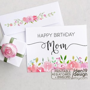 Carte et enveloppe imprimables Joyeux anniversaire à maman / Téléchargement instantané au format PDF / Modèle de carte et d'enveloppe