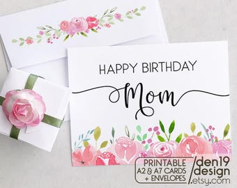Happy Birthday Mom Printable Card And Envelope / Instant Download PDF / Card And EnvelopeTemplate