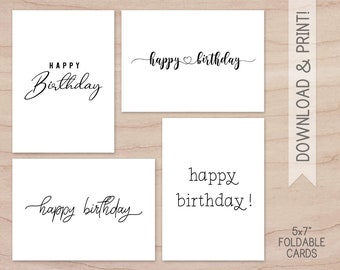 Set of 4 Printable Birthday Cards / Minimal Happy Birthday | Etsy