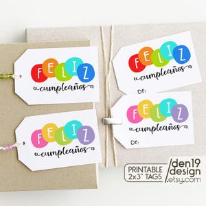 Etiquetas para presente imprimíveis / Feliz Cumpleaños / Etiqueta para presente de feliz aniversário em espanhol / Etiquetas para presente de aniversário em duas cores
