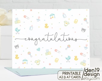 Congratulations Printable Card / Instant Download PDF / Baby Card Template / Baby Shower Card