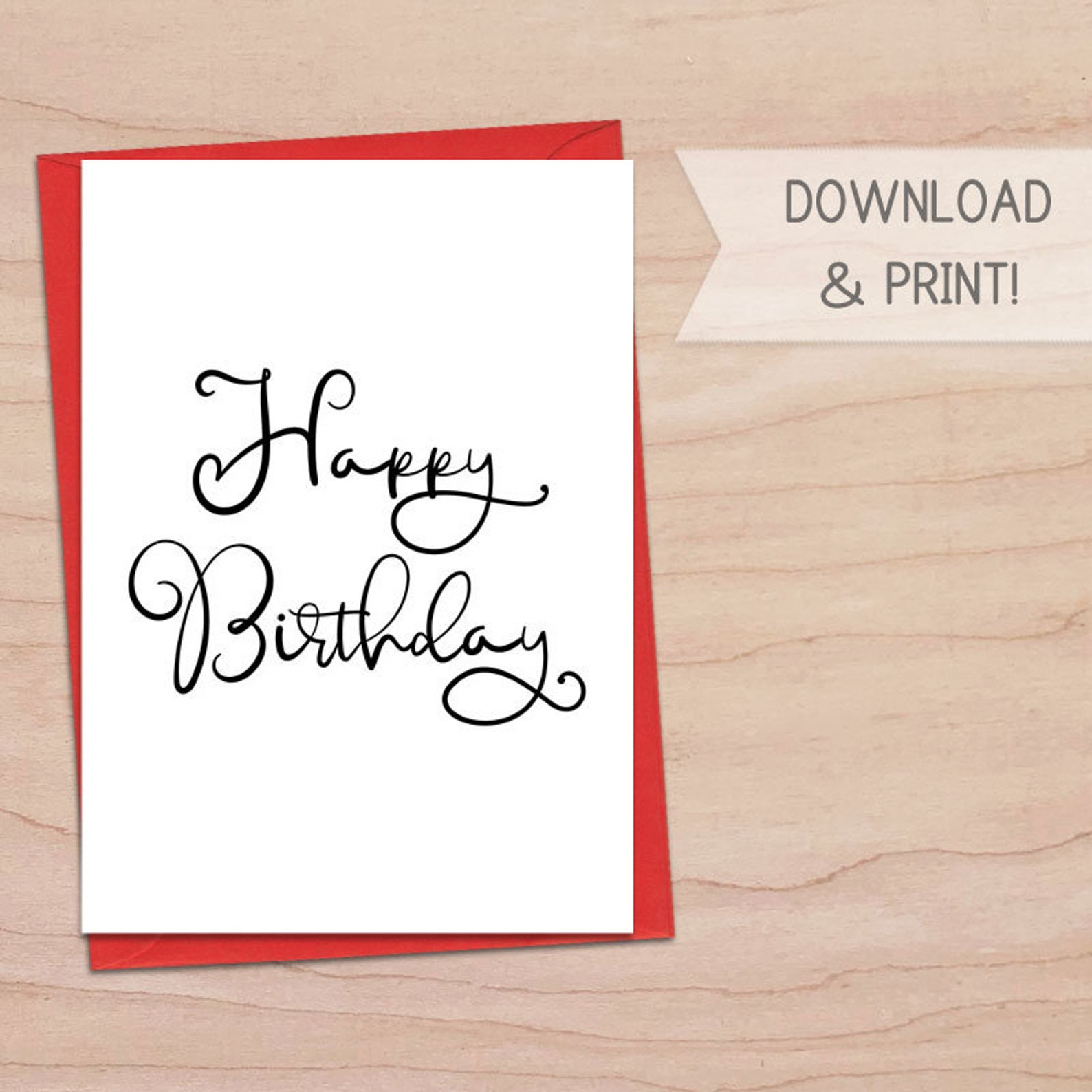 Set of 4 Printable Birthday Cards / Minimal Happy Birthday | Etsy
