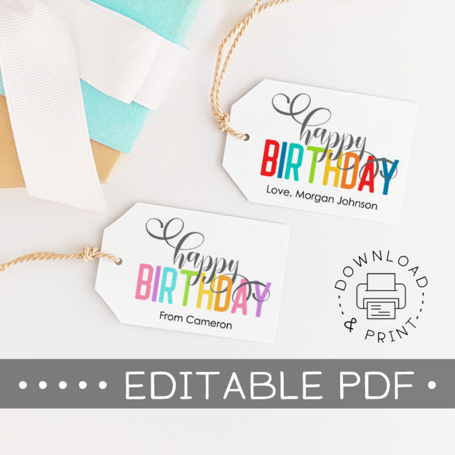 Editable & Printable Gift Tags / Happy Birthday Gift Tag / - Etsy