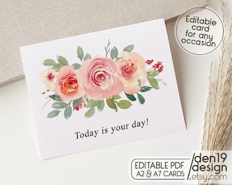 All Occasion Editable & Printable Card / Instant Download PDF / Floral Greeting Card Template