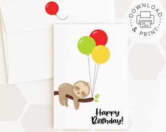Sloth Printable Birthday Card - Etsy