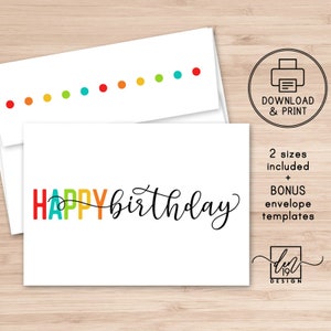 Happy Birthday Printable Card and Envelope / Instant Download | Etsy