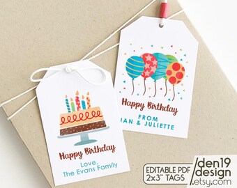Etiquetas de presente editáveis e imprimíveis / Etiqueta de feliz aniversário / Download instantâneo em PDF