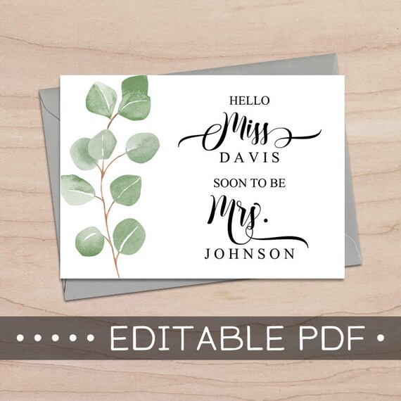 Editable &amp; Printable Bridal Card / Instant Download PDF / Card - Etsy