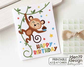 Happy Birthday Printable Card / Monkey Instant Download PDF