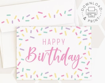 Happy Birthday Printable Card And Envelope / Instant Download PDF / Card And Envelope Template