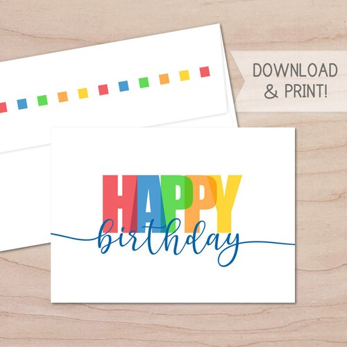 happy birthday printable card and envelope instant download etsy ireland
