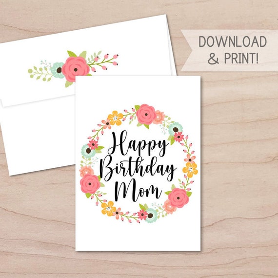 Happy Birthday Mom Printable Card and Envelope / Instant - Etsy