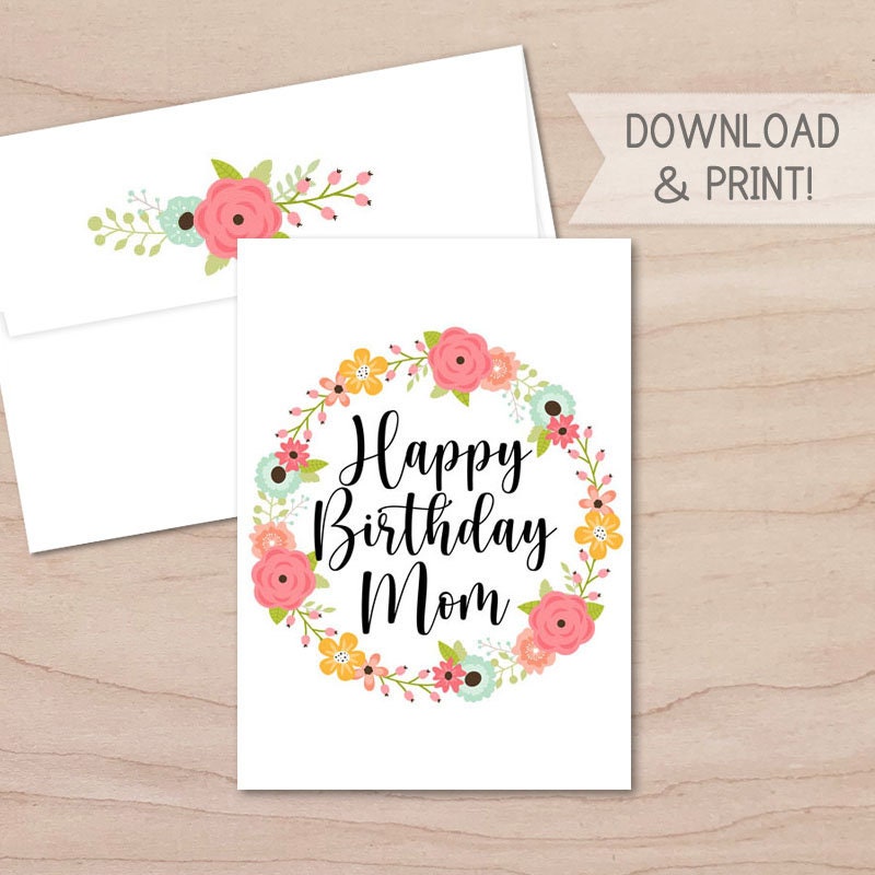 happy birthday mom printable card and envelope instant etsy