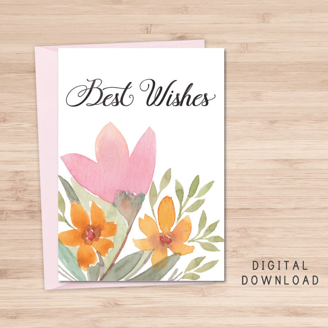 Best Wishes Floral Printable Card Instant Download Pdf Etsy