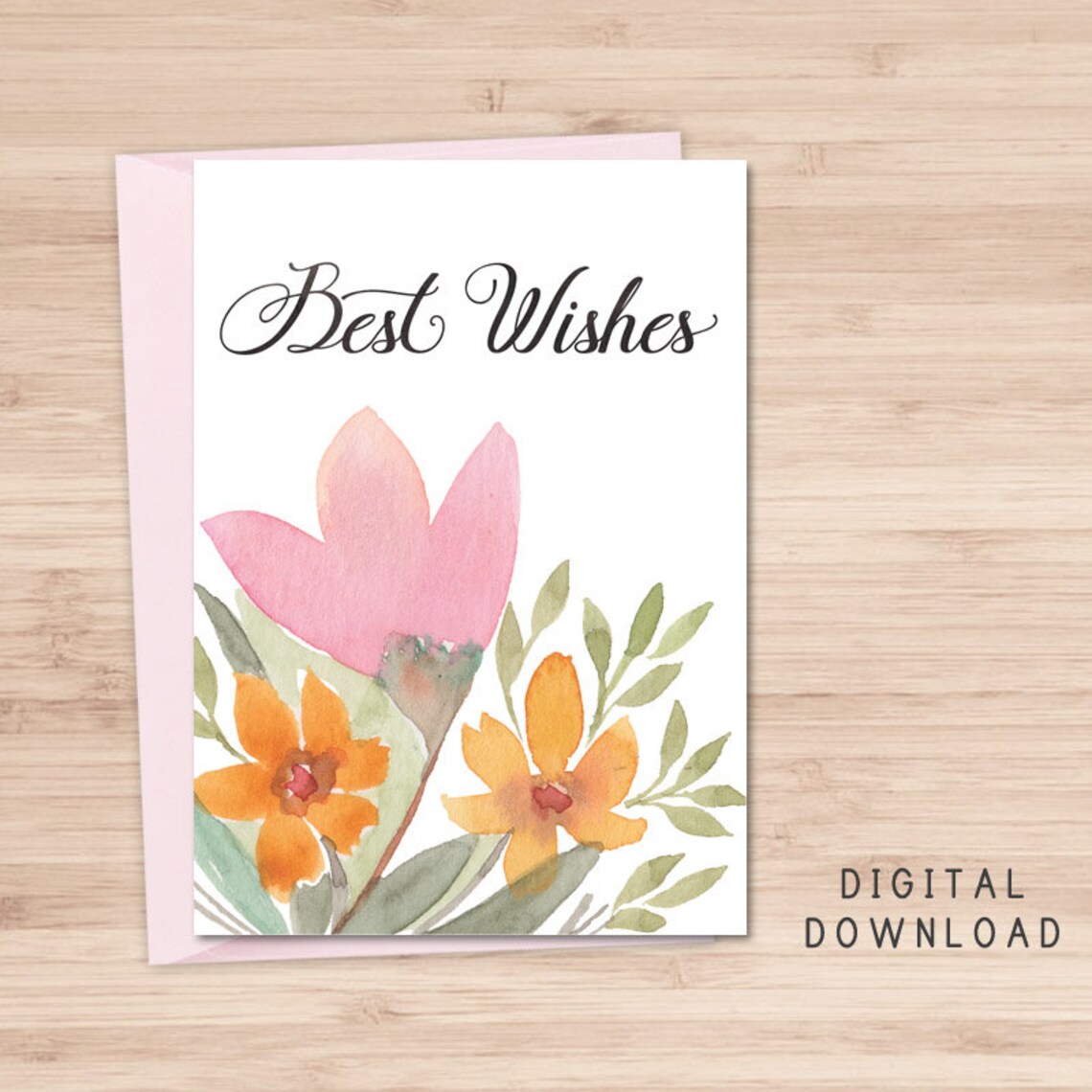 Best Wishes Floral Printable Card / Instant Download PDF / | Etsy