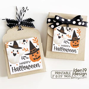 Printable Happy Halloween Gift Tags / Ghost And Pumpkin Square Favor Tag / 2&quot; & 2.5&quot; Cookie tag