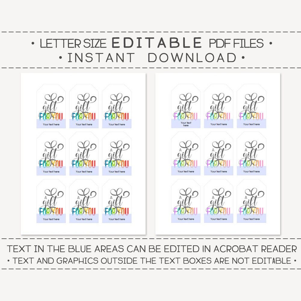 Editable &amp; Printable Gift Tags / A Gift for You Tag / Favor - Etsy
