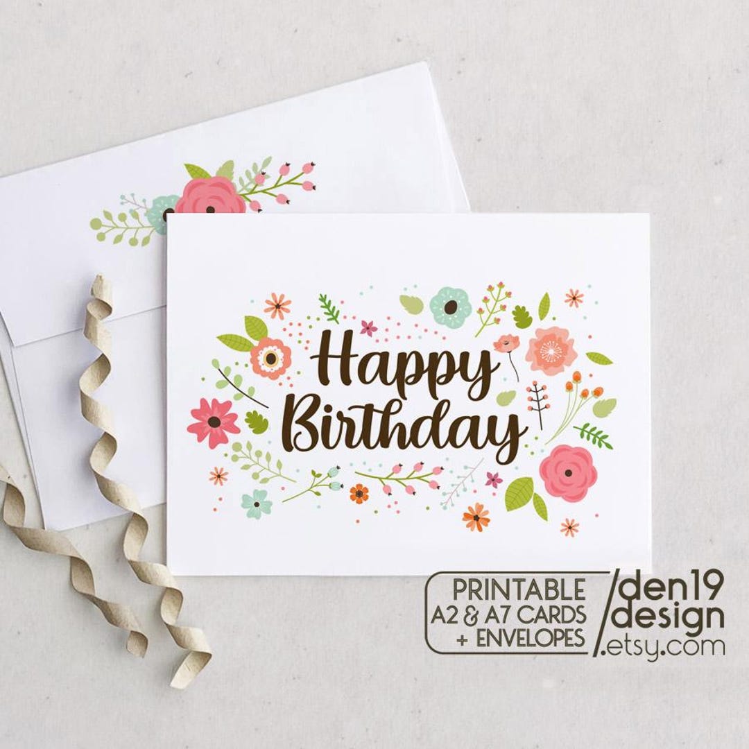 Happy Birthday Printable Card and Envelope / Instant Download PDF / Card Template - Etsy for Free Printable Birthday Card Envelopes