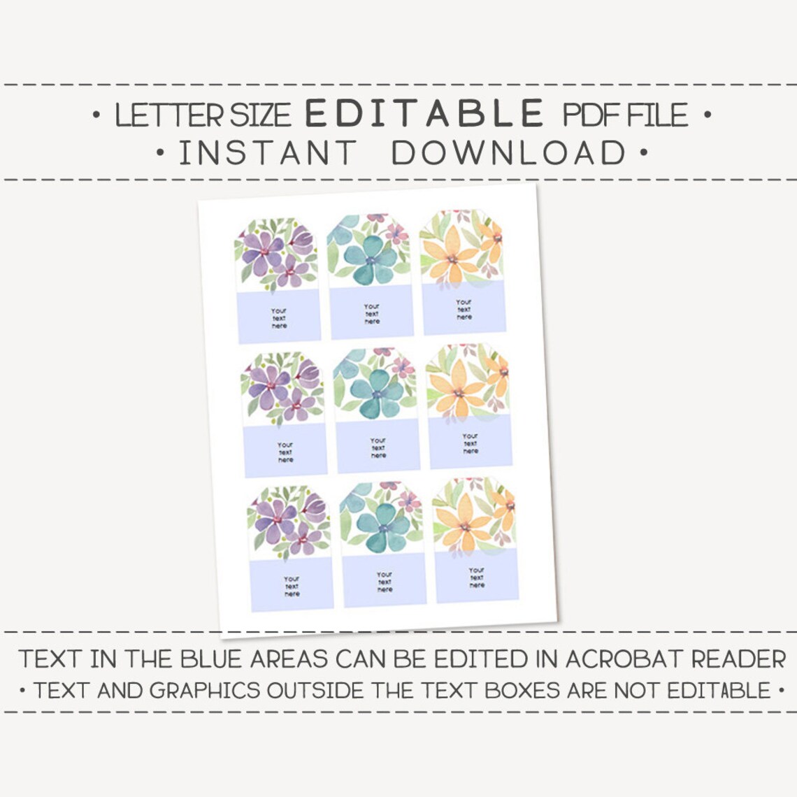 Editable &amp; Printable Gift Tags / Floral Gift Tags / Favor Tag - Etsy
