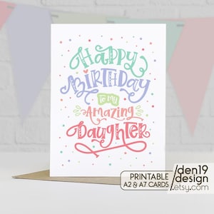 Tarjeta imprimible: Feliz cumpleaños a mi maravillosa hija / Descarga instantánea en PDF