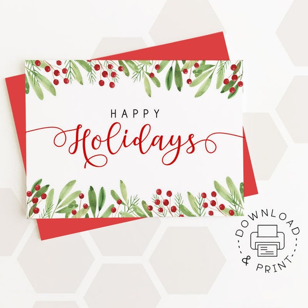 Happy Holidays Printable Card / Instant Download PDF / Christmas Card Template