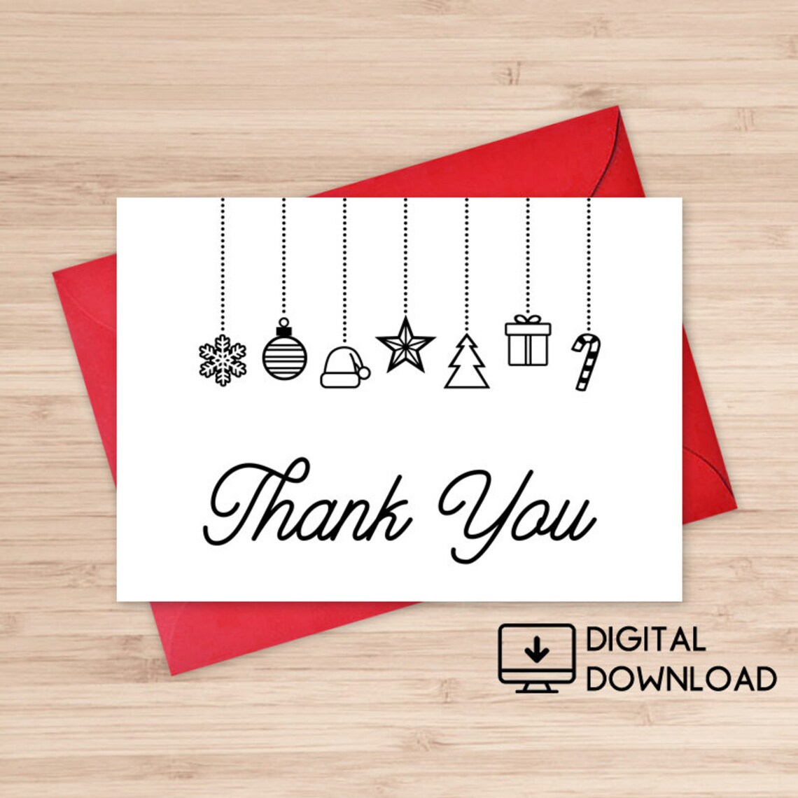 Christmas thank template card printable holly templates gift tag downloadandprint Christmas Thank You Printable Card / Instant Download PDF / | Etsy