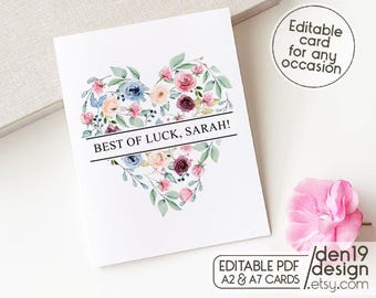 All Occasion Editable & Printable Card / Instant Download PDF / Floral Greeting Card Template
