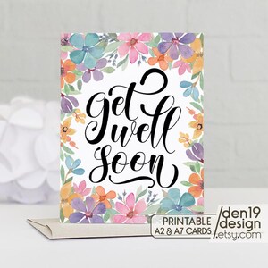 Floral Get Well Soon Printable Card / Instant Download PDF / Card Template