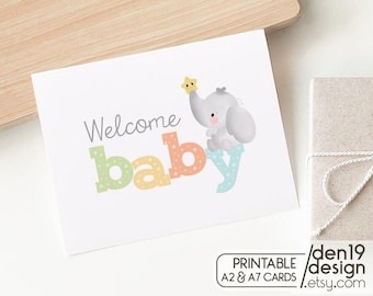 Welcome Baby Card: Elephant Design (Digital Download)