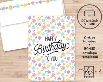 Happy Birthday Printable Card and Envelope / Instant Download | Etsy