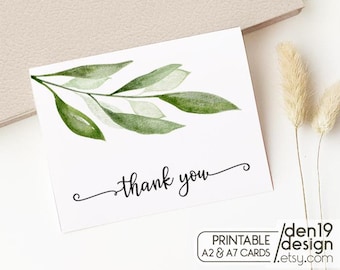 Thank You Printable Card / Instant Download PDF / Greenery Card Template