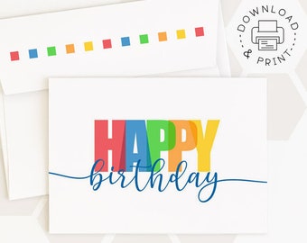 Happy Birthday Printable Card And Envelope / Instant Download PDF / Card And Envelope Template