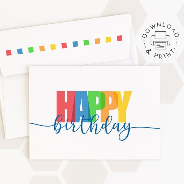 Happy Birthday Printable Card And Envelope / Instant Download PDF / Card And Envelope Template