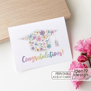 Congratulations Printable Card / Instant Download PDF / Floral Graduation Card Template