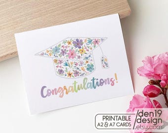 Congratulations Printable Card / Instant Download PDF / Floral Graduation Card Template