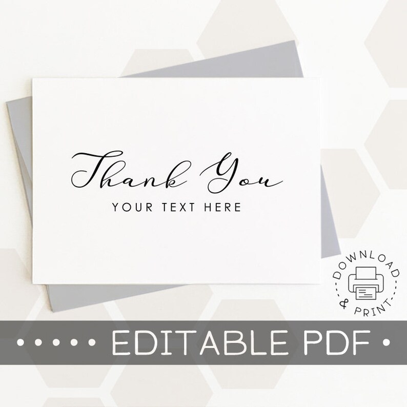 Editable &amp; Printable Thank You Card / Instant Download PDF / - Etsy