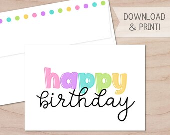 Happy Birthday Printable Card and Envelope / Instant Download - Etsy
