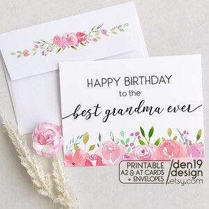 Grandma Birthday Card: Floral Design, A2/A7 Template (PDF Download)