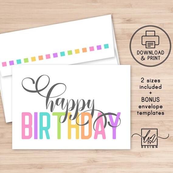 Happy Birthday Printable Card and Envelope / Instant Download | Etsy